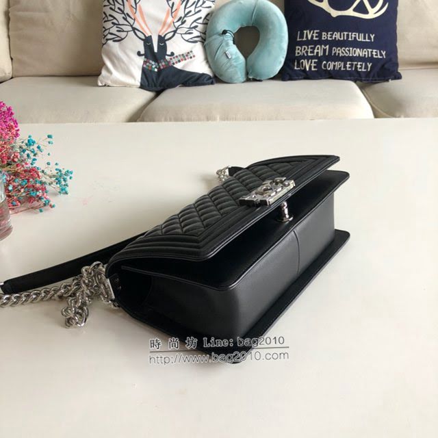 Chanel女包 香奈兒專櫃經典款菱格boy包 Chanel小羊皮鏈條女包 67086黑色  djc4217